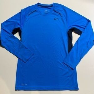 Nike men’s dri-fit royal blue/black long sleeve athletic shirt. Size S